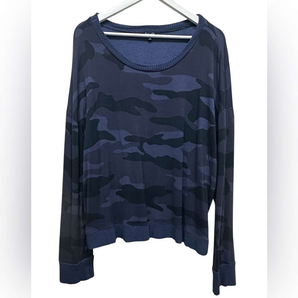 Splendid Women’s Camo Knit Pullover Top Size XL Blue Black Sweatshirt Soft